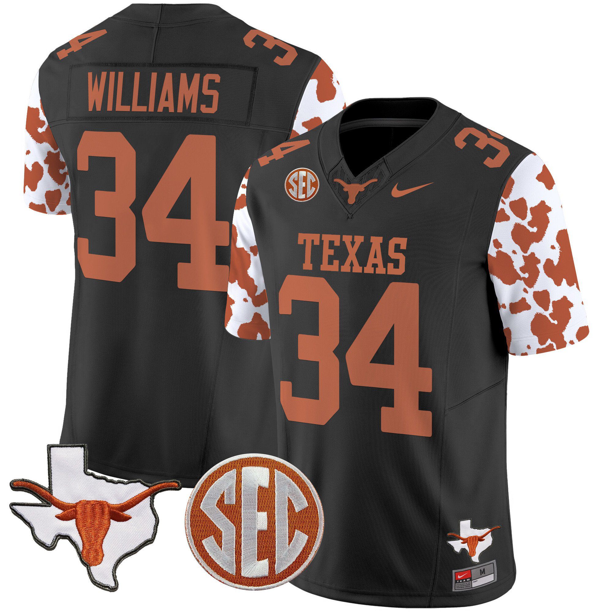 Men Texas Longhorns #34 Williams Black 2024 Nike Cow Spots Vapor Limited NCAA Jersey